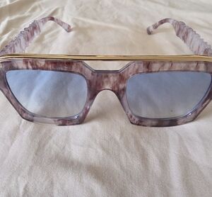 Women’s Marbled Lilac Square Sunglasses with Gold Brow Bar